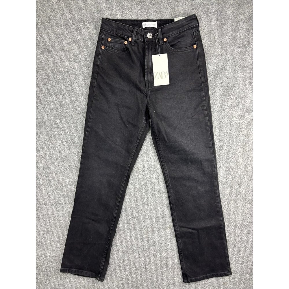 Zara Jeans Womens 4 Black Stove Pipe High Rise Ankle Length Stretch Denim Zip